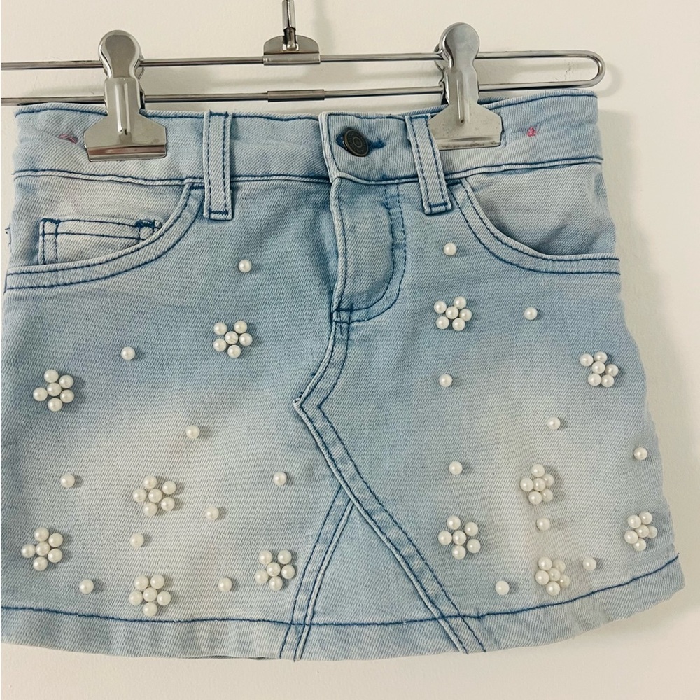 Girls denim skort with pearls embroidered size 6